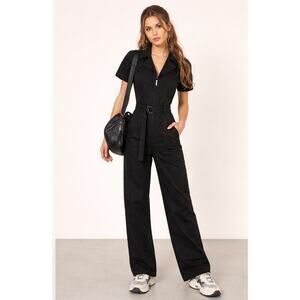 Women's Lyn Burches Black Belted Workwear Fitted Jumpsuit Gorpcore Utility M